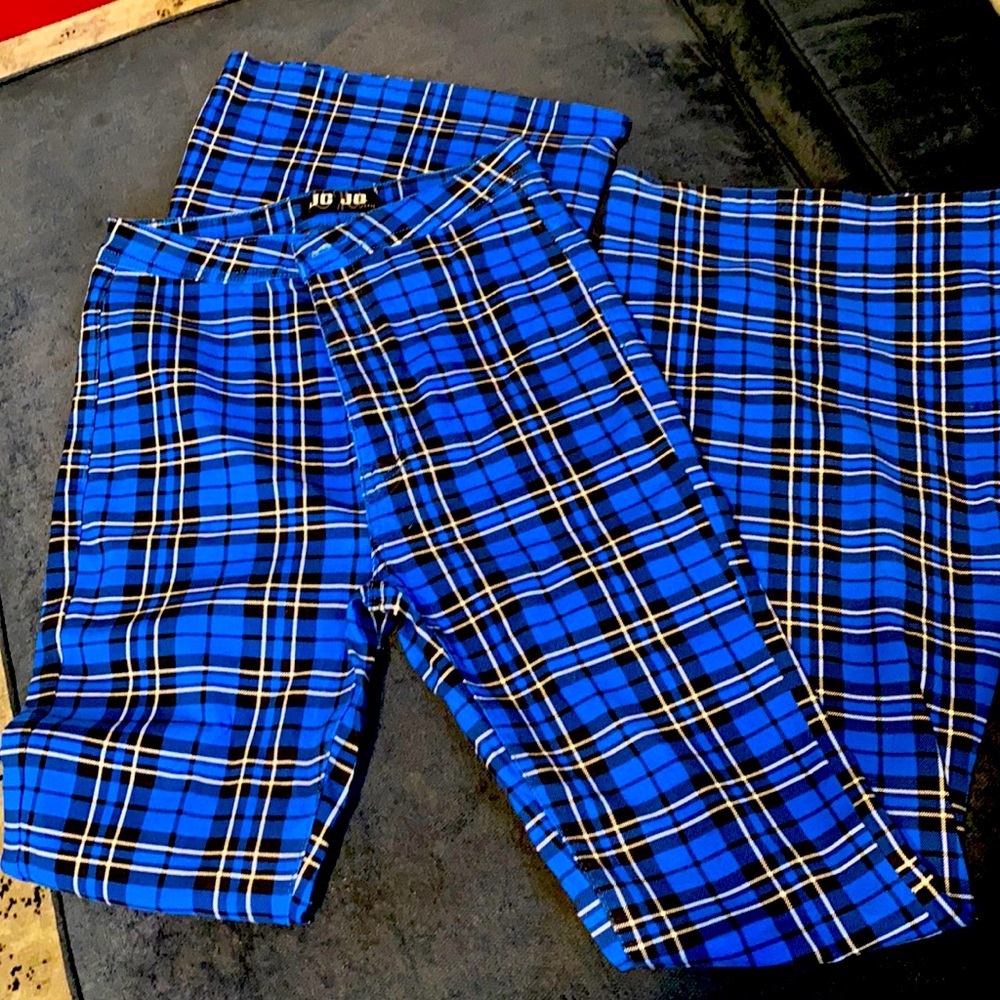 Black & Blue Plaid Checkered Flare Jeans